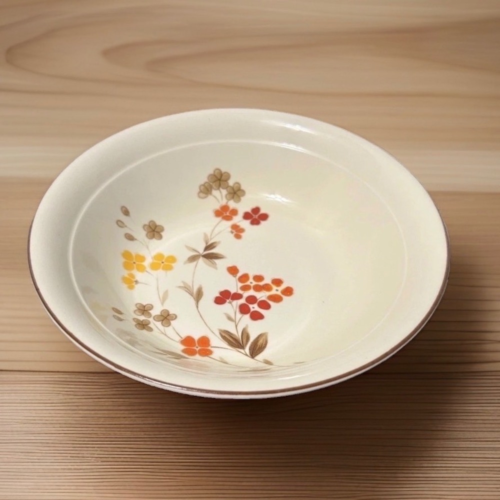 Nikko Ironstone Floral Serving Bowl Vegetable Orange Yellow Brown Japan Retro